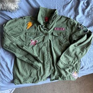 arizona jean company Denim Jacket Green XL 16 2 Pockets Embroidered (FITS SMALL)